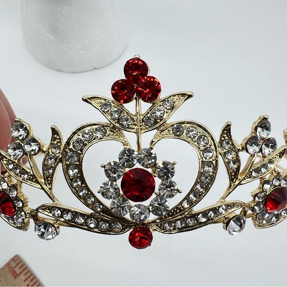 Baroque Gold Red Crystal Tiara | Queen of Hearts Rhinestone Crown | Pageant main image 7